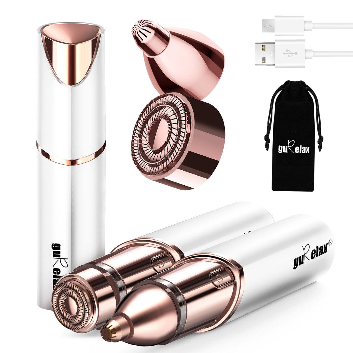 gurelax Facial Hair Removal for Women, Painless Face Shaver with 2 Heads