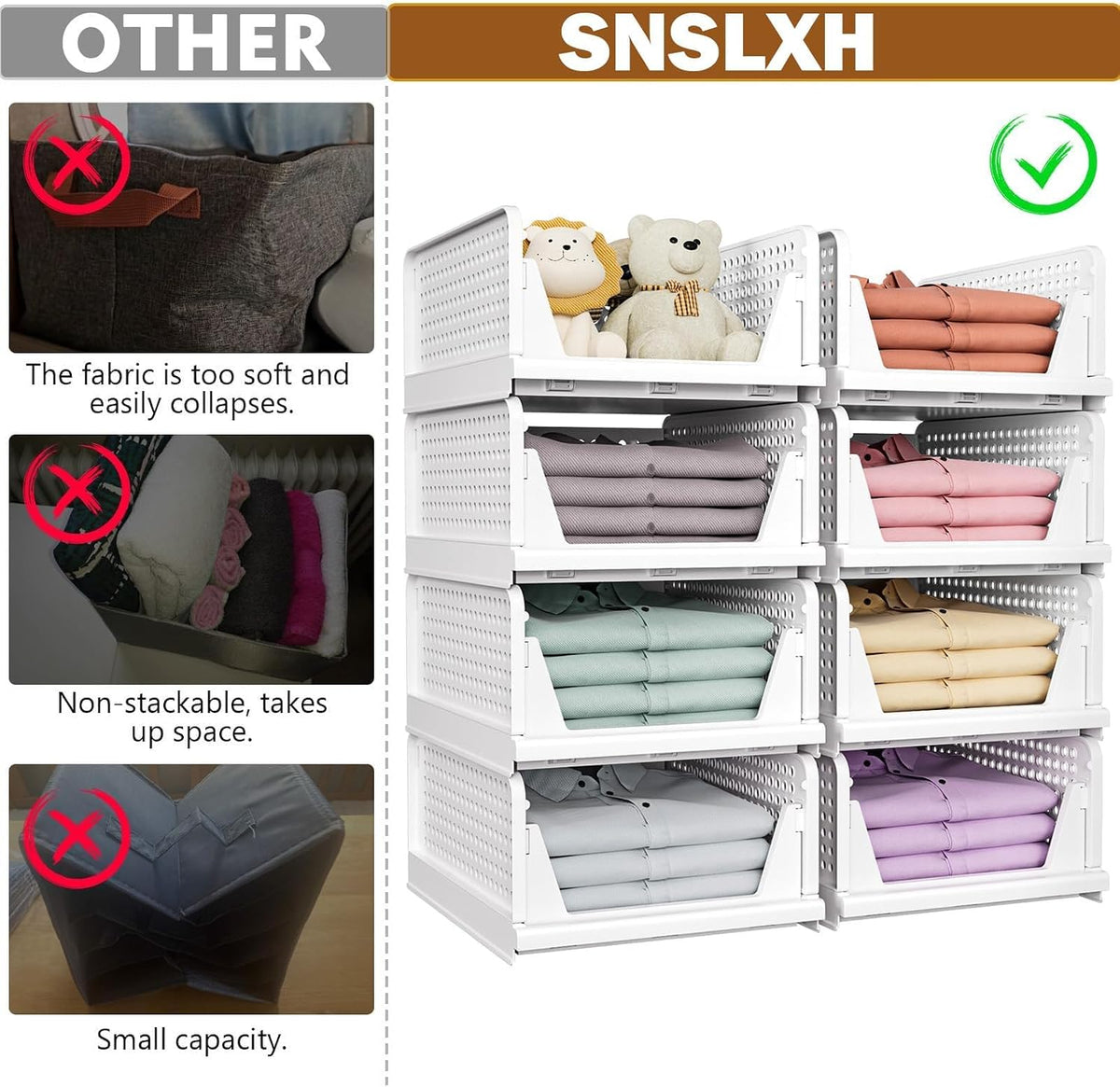 Upgraded Closet Organizers and Storage, Stackable Closet Organizer Basket | 5 Pack Foldable Closet Storage Bins for Bathroom Laundry Room Wardrobe Storage, Space-Saving Clothes Drawer Organizer