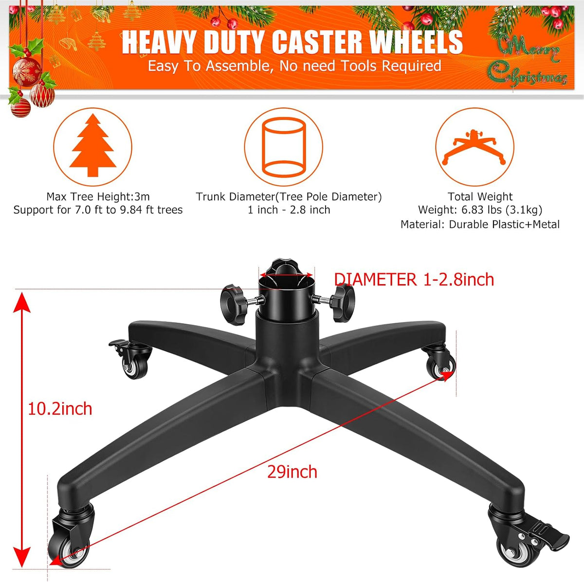 Rolling Christmas Tree Stand with Wheels Universal Base 9FT Artificial Tree