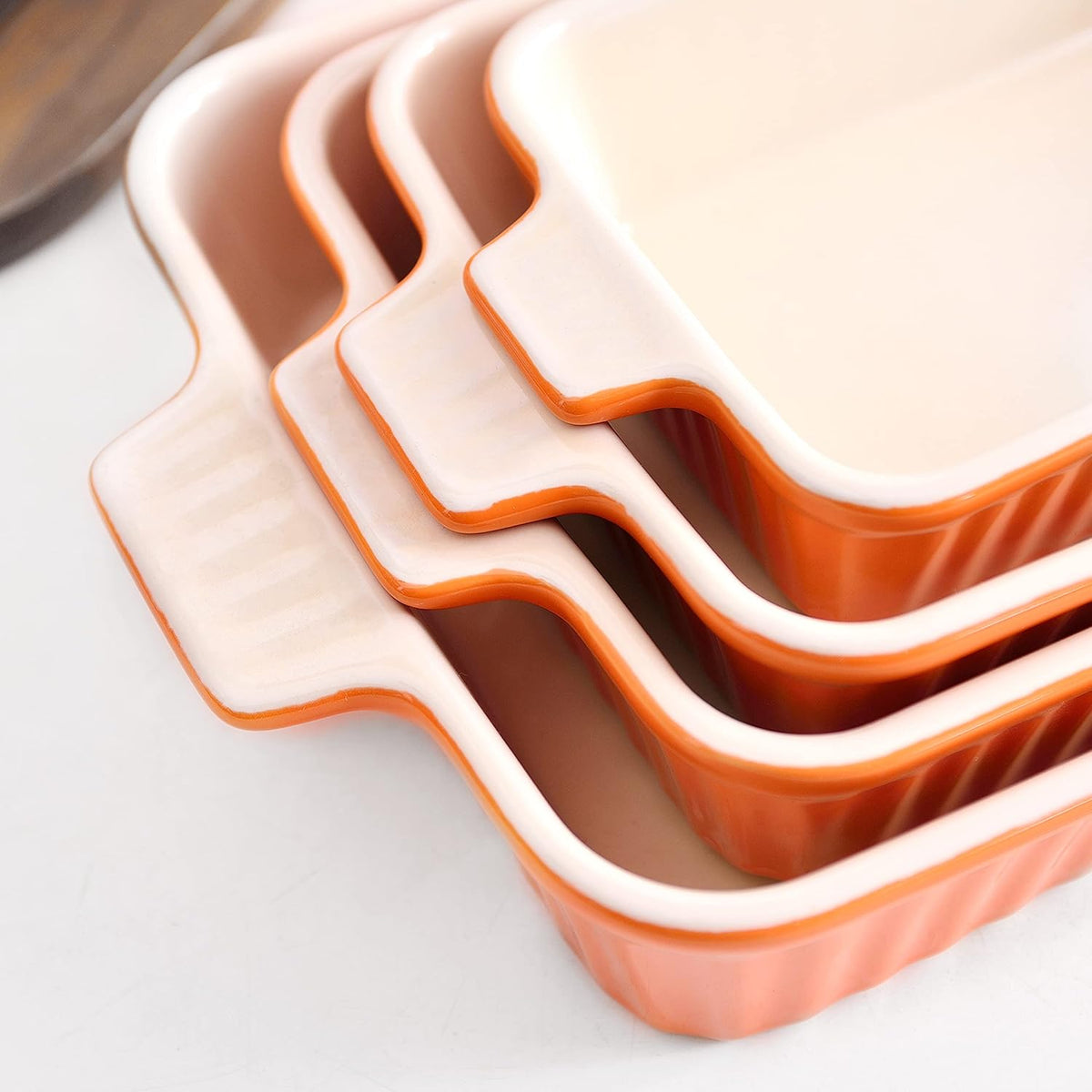 MALACASA Casserole Dishes for Oven, Ceramic Baking Dishes Set of 4,Orange