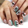 48Pcs Halloween Press on Nails Ghost Stick on Fingernails Monster Short Square False Nails Glossy Black Spider Web Acrylic Fake Nail Skull Gel Glue on Nail for Coquette Women Girls