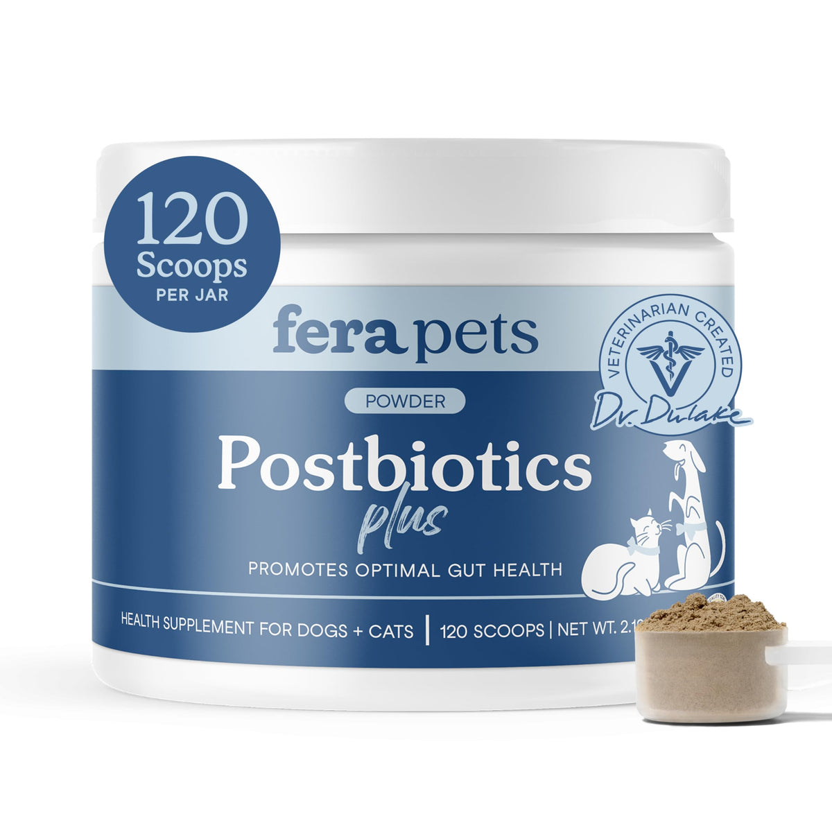 Fera Pets Organic Probiotics for Dogs & Cats with Prebiotics, 60 Scoops | USDA Organic Gut Health Powder Supplement with 12 Strains and 5 Billion CFUs for Immunity, Energy and Skin & Coat Health