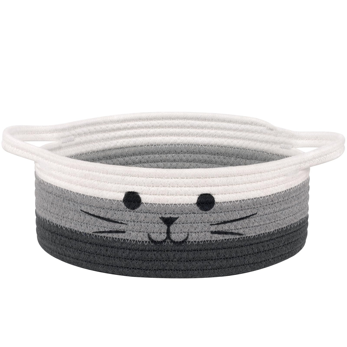 Small Woven Rope Storage Basket, Cute Cat Toy Basket for Living Room, Baby Baskets for Nursery, Gift Baskets Empty for Baby Shower, Grey, 9.8 x 4 inches