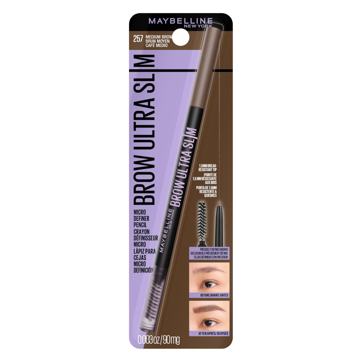 Maybelline Express Brow Ultra Slim Eyebrow Makeup, Brow Pencil with Precision Tip and Spoolie for Defined Eyebrows, Black Brown, 1 Count (Packaging May Vary)