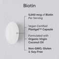 Sports Research® Biotin 5,000mcg with Organic Coconut Oil - Biotin (Vitamin B7) for Healthy Skin and Hair Support* - for Women and Men - Vegan, Non-GMO, Gluten & Soy-Free - 120 Veggie Softgels