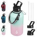 BJPKPK Half Gallon Insulated Water Bottles with Straw Lid & Side Handle, 64oz Large, Stainless Steel Water Bottles with 3 Lids and Paracord Strap, Metal Water Jug,Black