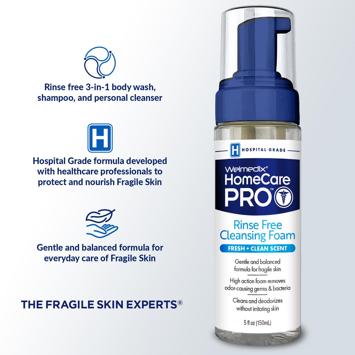 Welmedix No Rinse Cleansing Foam - Rinse Free & Waterless Body Wash | 3-in-1 Shampoo & Foaming Cleanser - Hospital Grade & pH Balanced - Gentle on Sensitive Skin - 5oz, Pack of 3