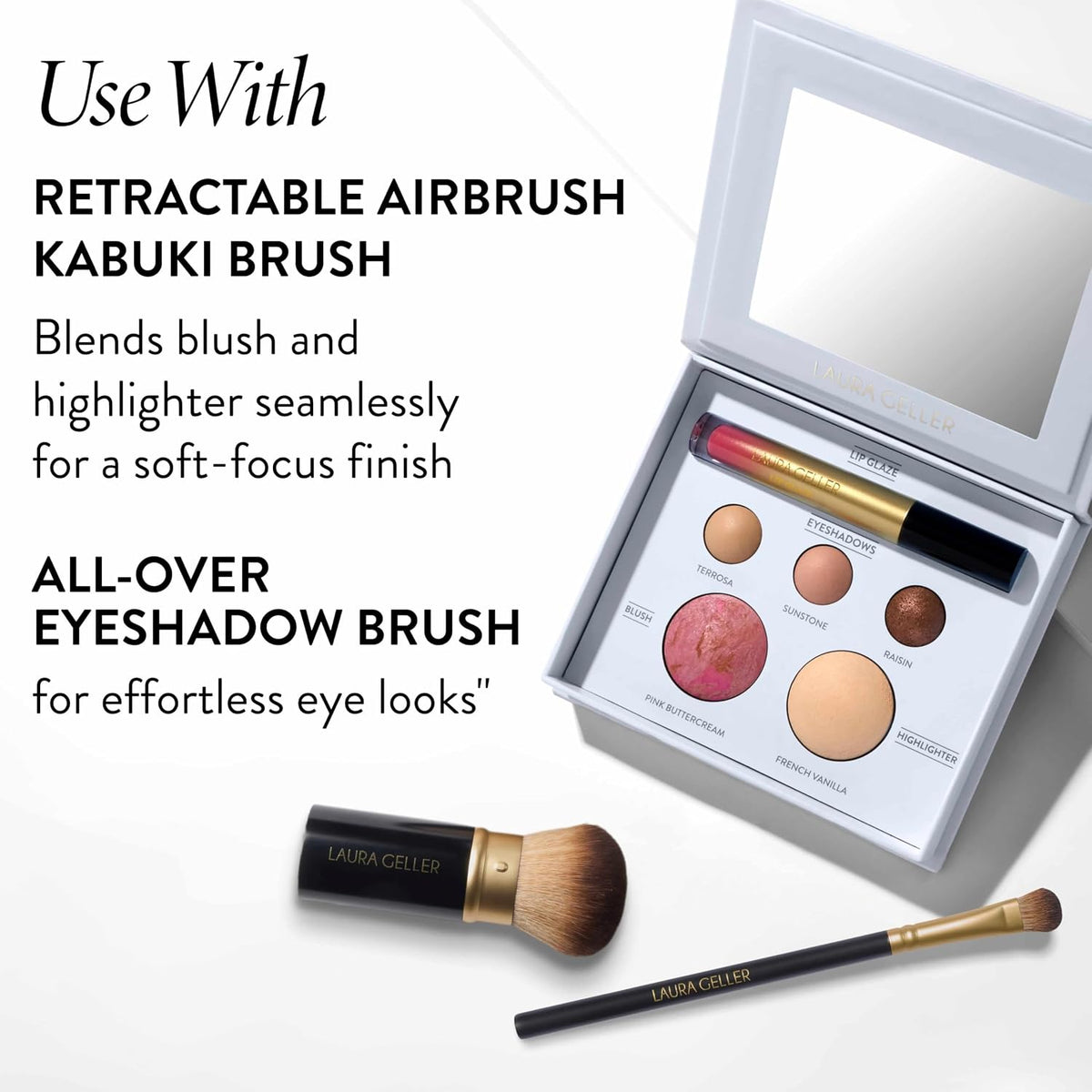 LAURA GELLER NEW YORK Glam on the Run Face, Eye & Lip Travel Makeup Palette, Baked Eyeshadows, Blush, Highlighter & Lip Glaze, All-in-One Makeup Kit for Mature Skin & On-the-Go Beauty
