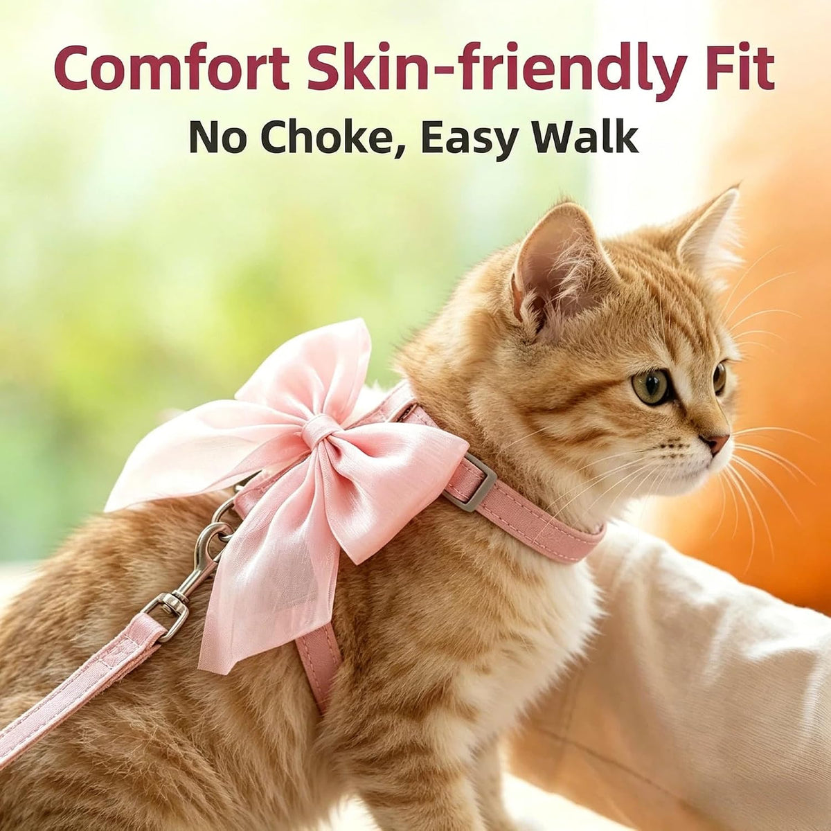 Pink Leash and Bow H-Shaped Design Harness for Small Cats Dogs, Proof Soft Adjustable Vest Easy Control Breathable Harnesses for Small Cats Dogs (S 2-7LBS)