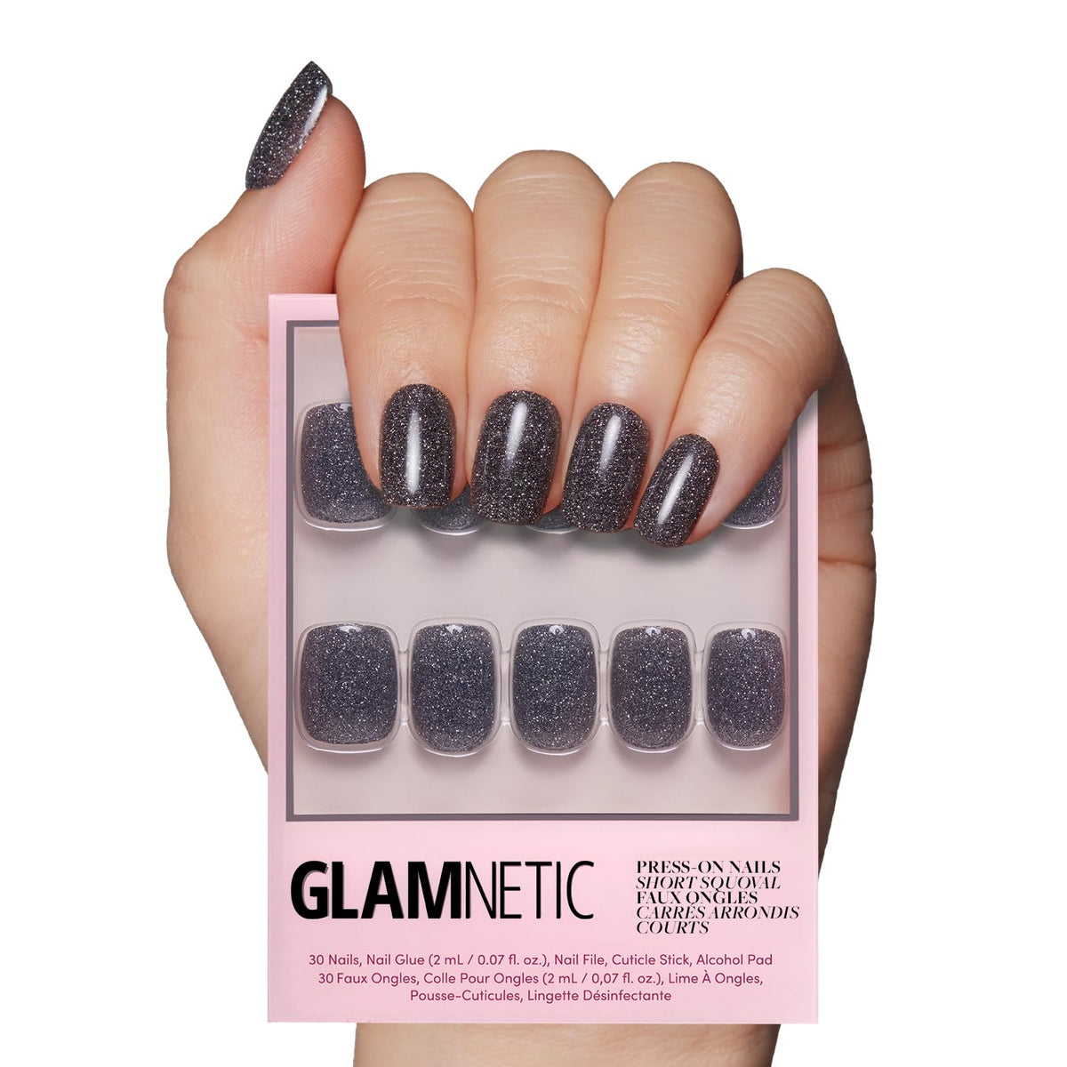 Glamnetic Press On Nails - Short Round, Glossy Fake Nails 30 Pc Full Kit | Neutral press on nails, 12 sizes. Everyday glue-on set. Waterproof, chip-resistant, up to 2 weeks wear
