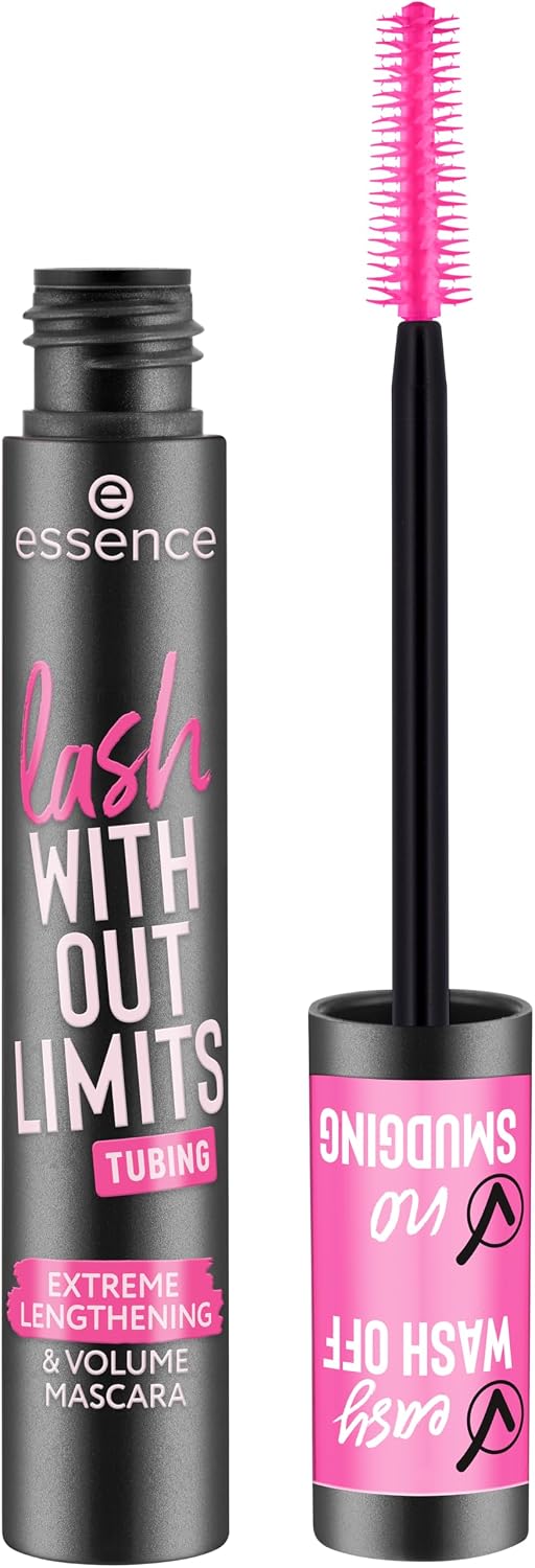 essence Lash Without Limits Extreme Lengthening & Volume Tubing Mascara | (04 | Black) Waterproof Tubing Formula, Smudge-proof, No Clumping, Flexible Wand, Vegan, Cruelty Free, Paraben Free