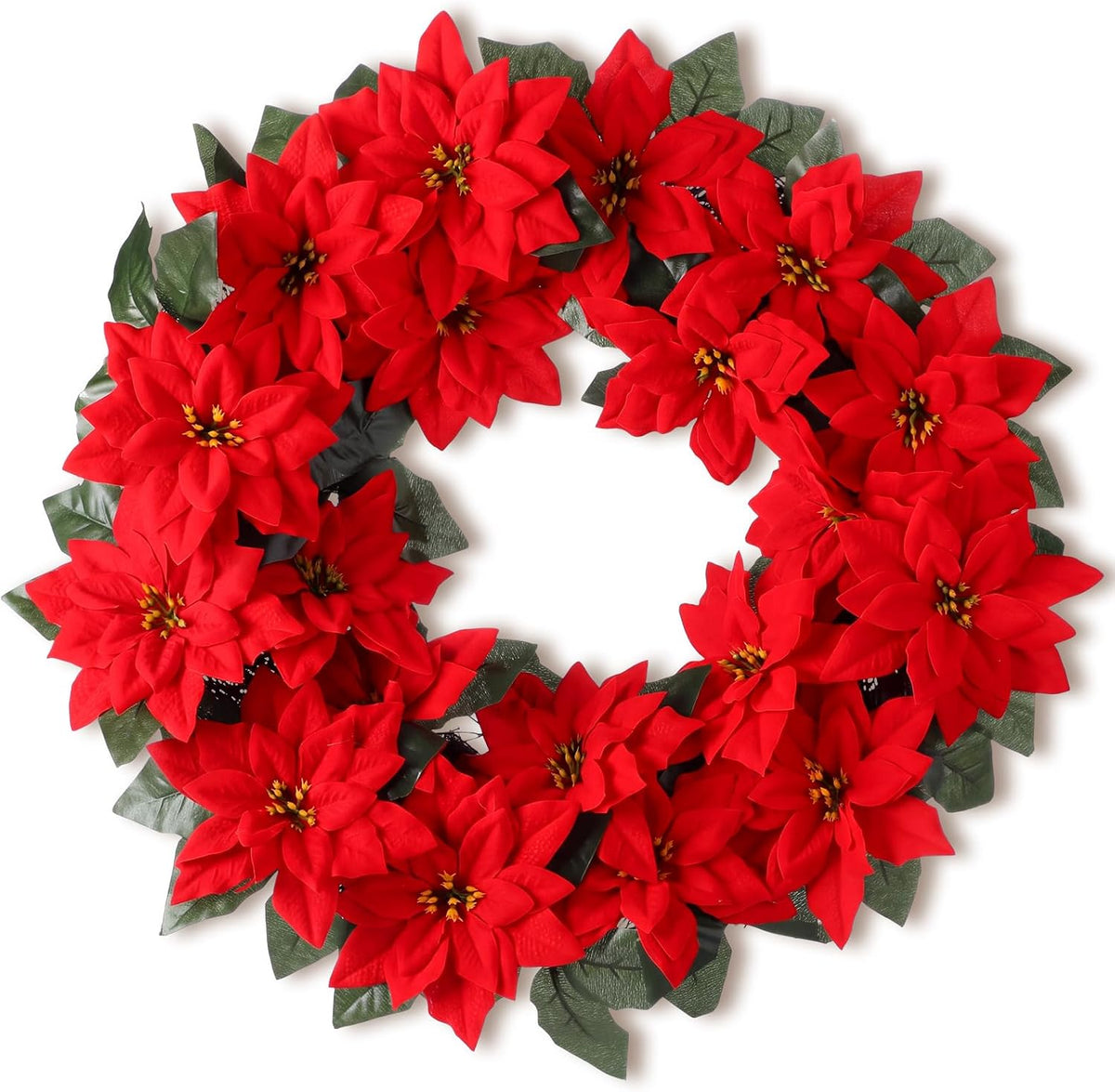 Riceshoot Christmas Artificial Poinsettia Wreath 20" Christmas Red Wreath