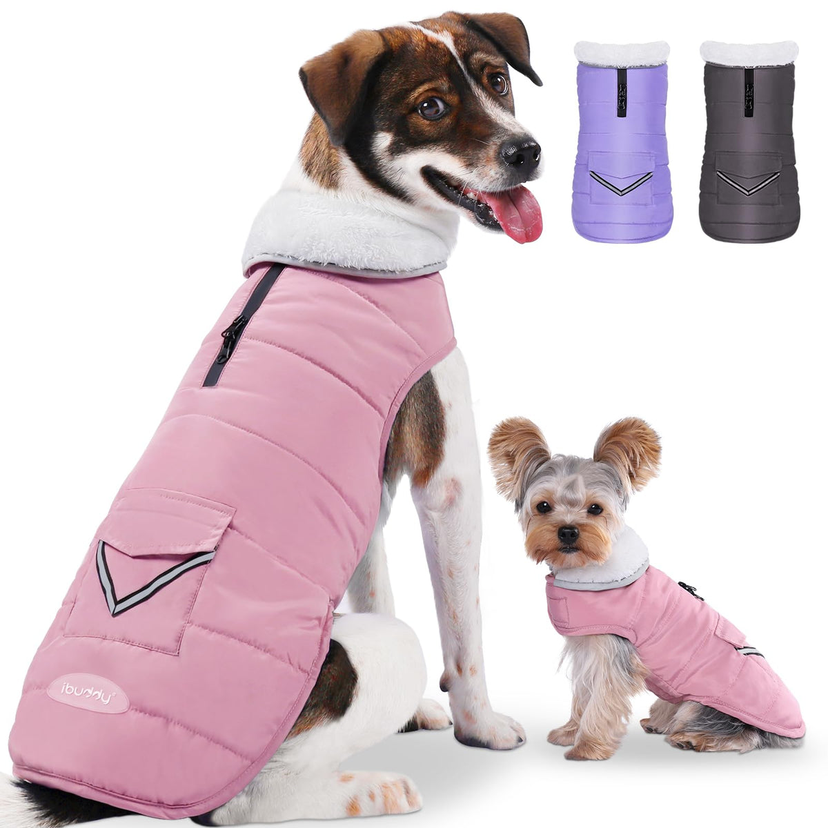 Dog Winter Coat for X-Large Dogs, Easy on Dog Snow Fleece Coat Velcro Waterproof Pet Puffer Jacket with Harness Hole Adjustable Reflective Quilted Pet Cold Weather Vest for Girl Female
