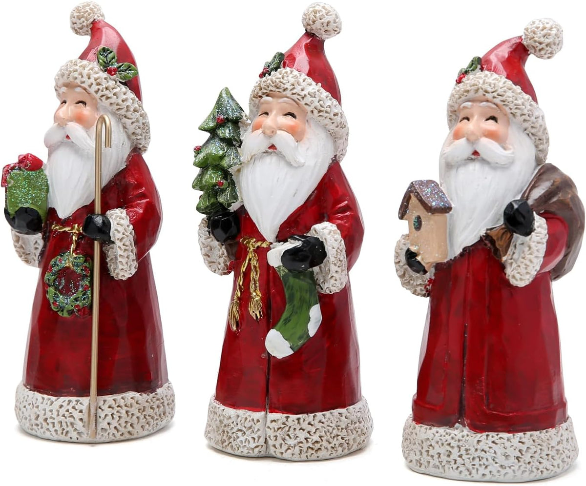 Hodao Santa Claus Decorative Figurine - Home Decor - Autumn Thanksgiving - Handcrafted - Perfect Choice for Christmas Home Decor and Indoor Holiday Display(3 PCS) (Red)