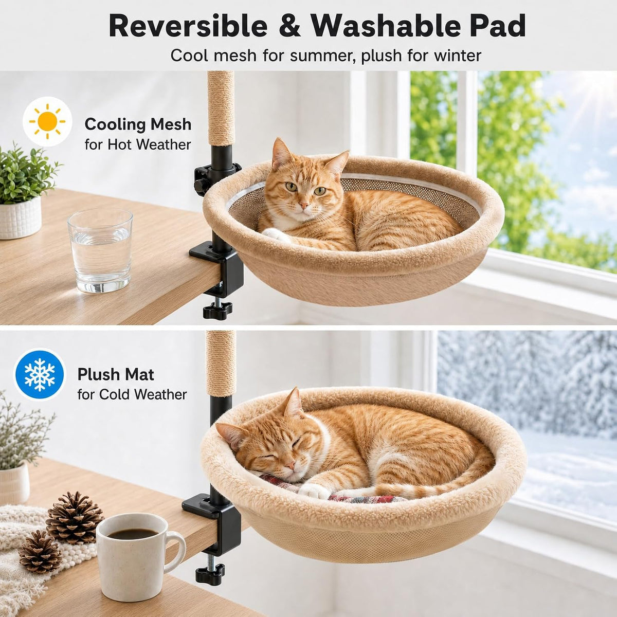 Cat Desk Bed with Scratching Post Clamp On 360 Rotating Camel