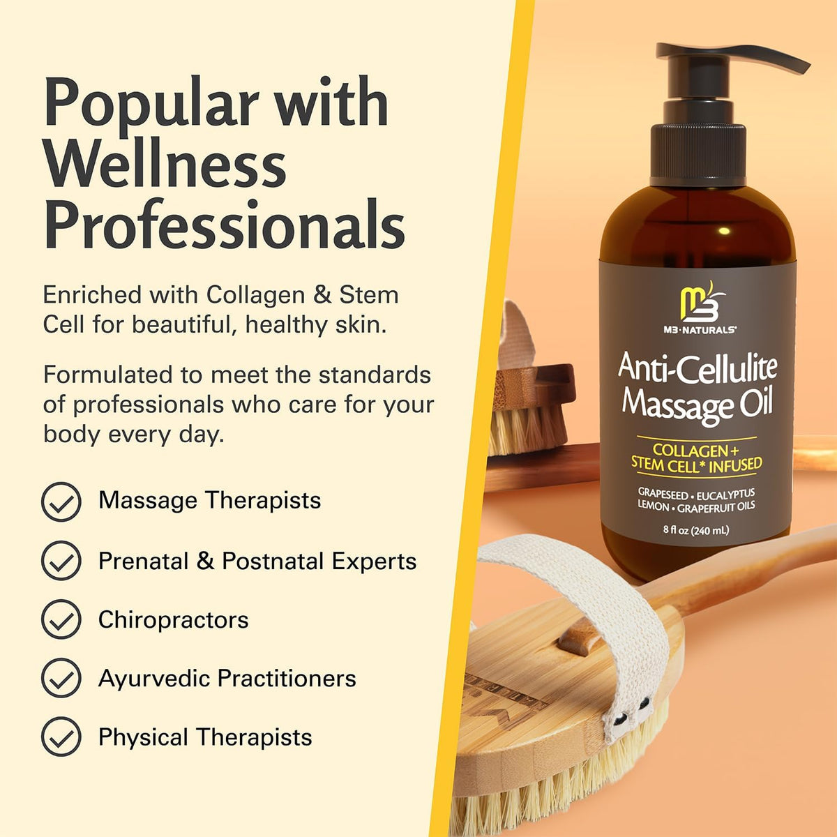 Firming Body Massage Oil with Collagen for Cellulite – 8 Fl Oz by M3