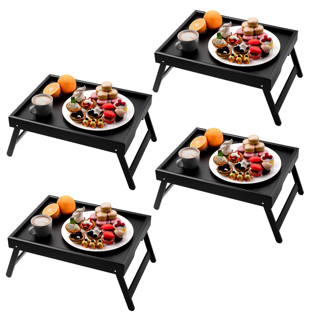 Fibogollo 2 Pack Bamboo Bed Tray Table with Folding Legs,Breakfast Trays,Serving Tray for Food and Snack,Laptop Trays for Working(Natural)