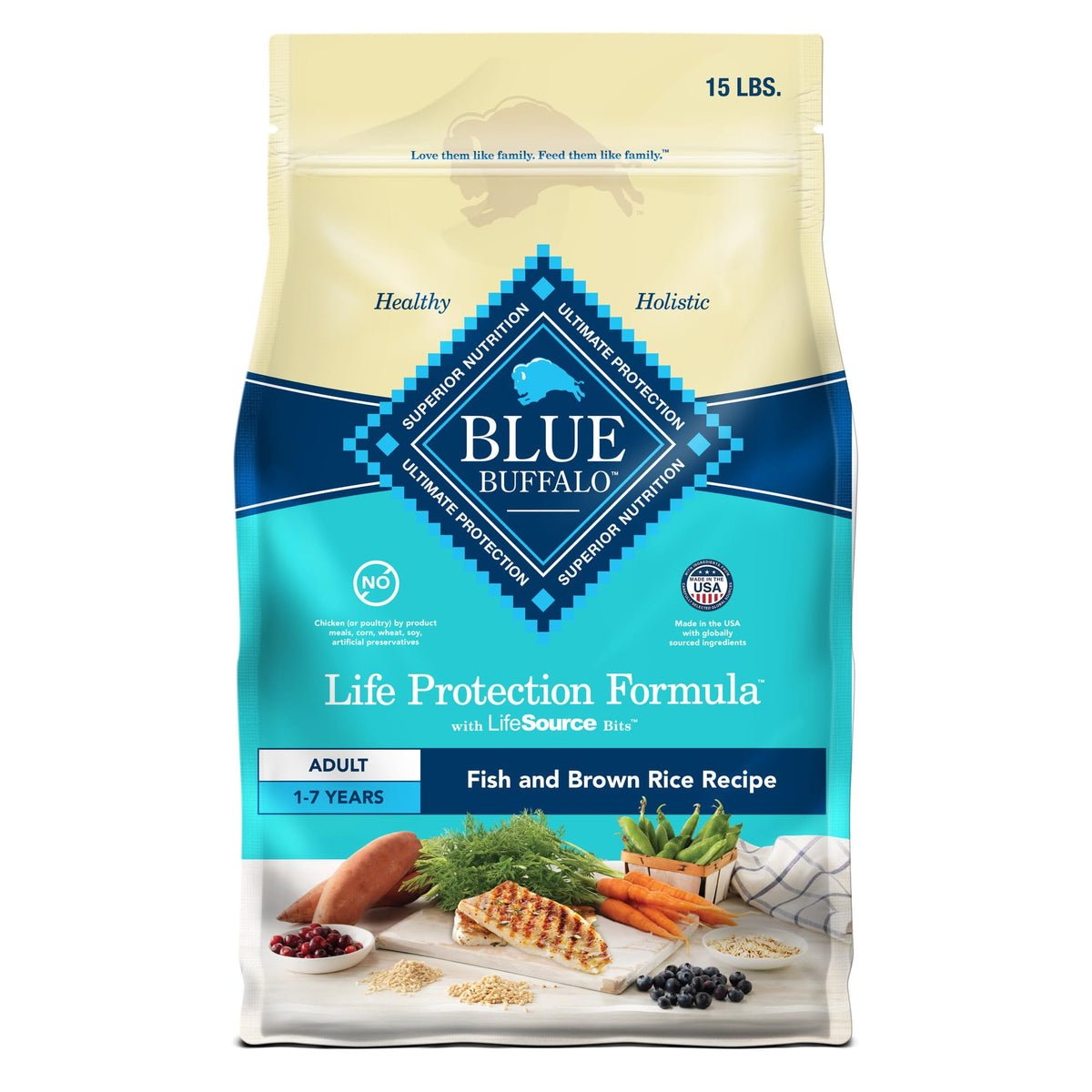 Blue Buffalo Life Protection Formula Lamb & Brown Rice Adult Dry Dog Food, Supports Immunity with Antioxidant-Rich LifeSource Bits, Promotes Healthy Muscle Development, Skin & Coat Health, 15 lbs.