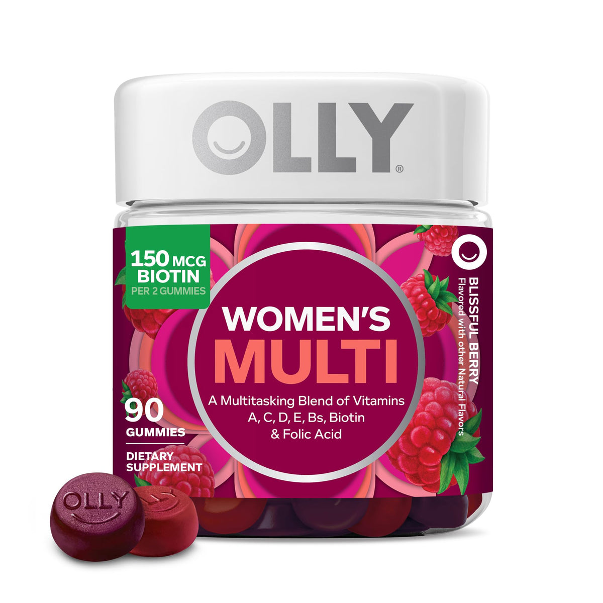 OLLY Women's Multivitamin Gummy, Women's Overall Wellness,* Vitamins A, C, D, E, Biotin, Folic Acid, Adult Chewable Supplement, Berry Flavored, 65 Day Supply - 130 Count