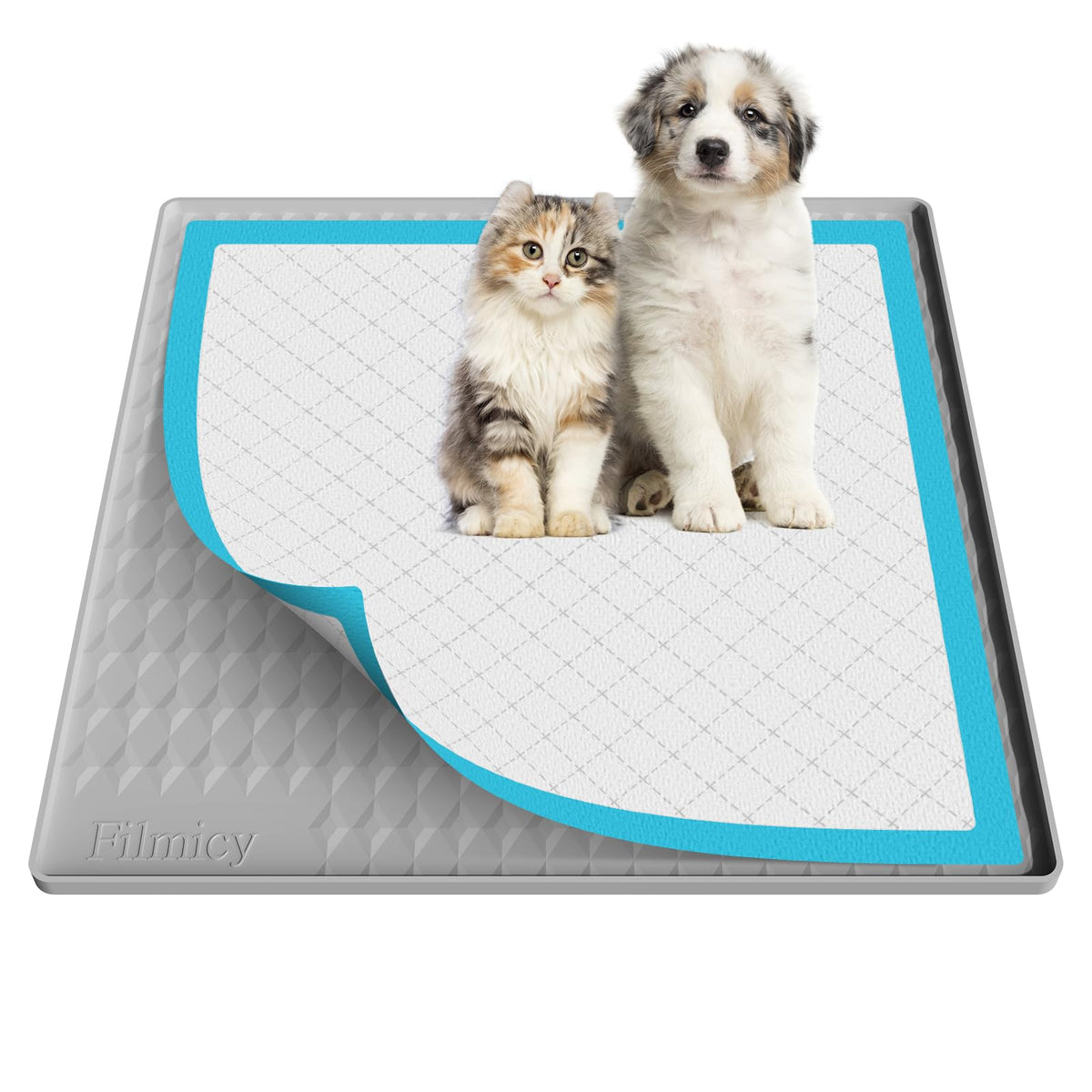 Pee Pad Holder for Dogs,Silicone Dog Puppy Pad Holder, 24 x 24 No Spill Raised Lip High Edge,Portable, Leak-Proof Mat Holder for Dog Training Pads,Square Potty Trays for Home Floor Protection