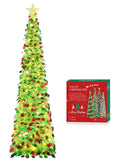 HMASYO 6 FT Pop Up Christmas Tree with 100 LED Timer Lights & Remote, Green Christmas Tinsel Tree, Collapsible Artificial Pencil Tree for Home Office Party Decor, USB Powered, Easy Assembly