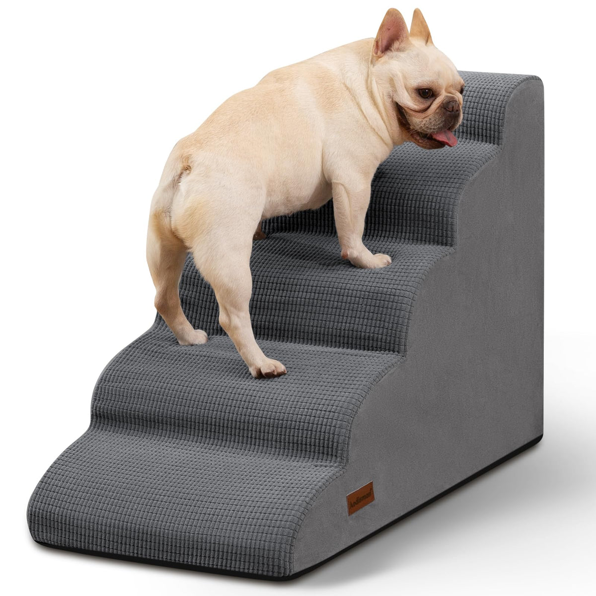 Aodisman Dog Stairs for Small Dogs and Cats,3-Step Pet Ramp for Bed & Couch | 15.7" H Non-Slip Sturdy Dog Steps with Curved Ramp for Senior,Short-Legged Dogs,Puppy and Cats to Reach Sofa or Chair,Grey