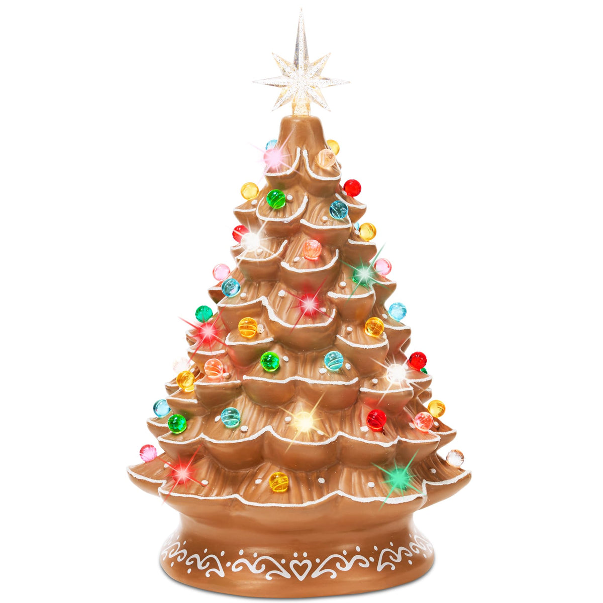 Best Choice Products 15in Ceramic Christmas Tree, Pre-lit Hand-Painted Tabletop Holiday Tree, Star Topper, 64 Lights - Green w/Multicolored Bulbs