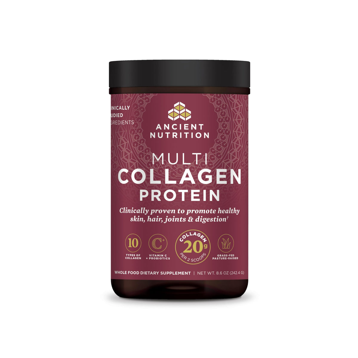 Ancient Nutrition Collagen Peptides Powder, Multi Collagen Protein, Women & Men, Vitamin C, Probiotics, Hydrolyzed Collagen, Supports Skin, Joints, Gut Health, Unflavored (40 Servings)