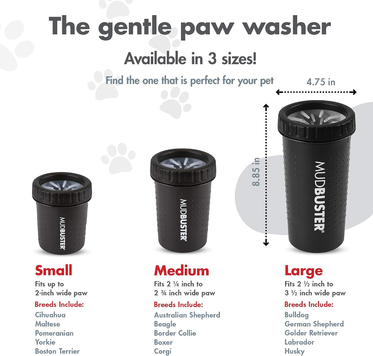Dexas MudBuster Large Dog Paw Cleaner, Matte Black, Fits 2.5"-3.5" Wide Paws, Gentle Silicone Bristles for Quick, Easy Cleaning