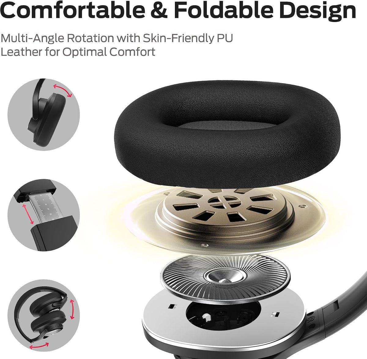 Oraolo Mission 200 Bluetooth Headphones, Over-Ear Bluetooth 5.3 Headset, 3 EQ Modes 60H Playtime, Low Latency HiFi Deep Bass for PC Cellphone Home Black