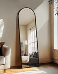 Arched Full Length Mirror with Stand, Black Floor Mirror | Aluminium alloy frame with HD float glass for distortion-free reflection. Free standing or wall mounted.