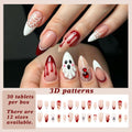 Halloween Press on Nails Medium Almond Ghost Fake Nails 30Pcs