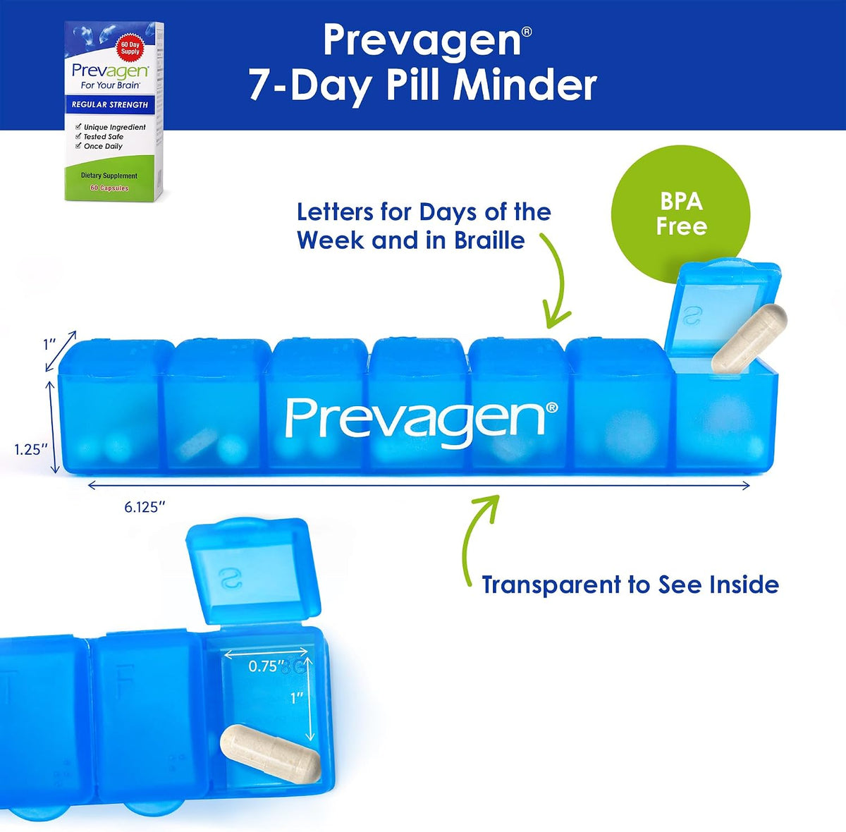 Prevagen Regular Strength - 60 Capsules (2 Month Supply) | Formulated for Your Brain | 10mg of Apoaequorin Plus Vitamin D3 with 7-Day Pill Minder