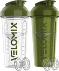VELOMIX 2 Pack 28oz Protein Shaker Bottle for Protein Mixes, Black/Transpar