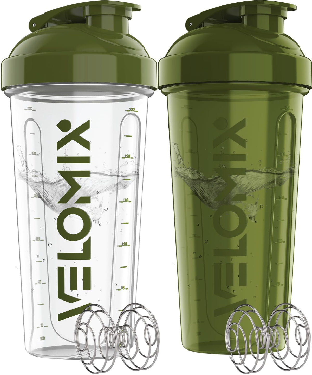 VELOMIX 2 Pack 28oz Protein Shaker Bottle for Protein Mixes, Black/Transpar