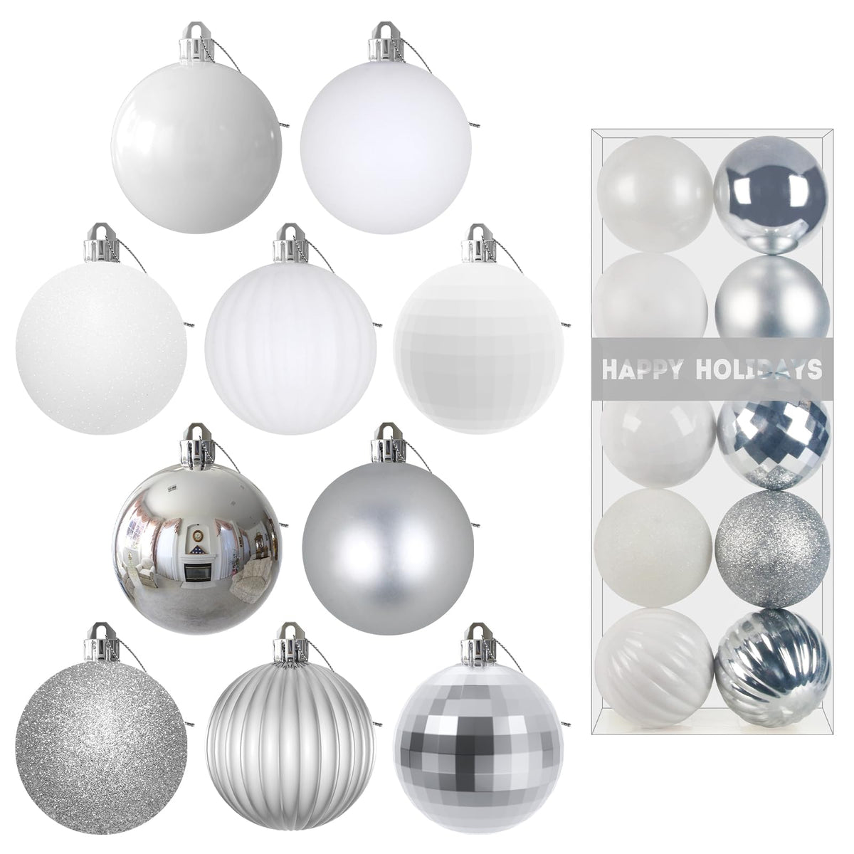 White 4.0" Large Christmas Balls - Christmas Tree Decoration Ornaments Shatterproof Hanging Balls for Birthday Halloween Holiday Wedding Decorations Set of 4pcs