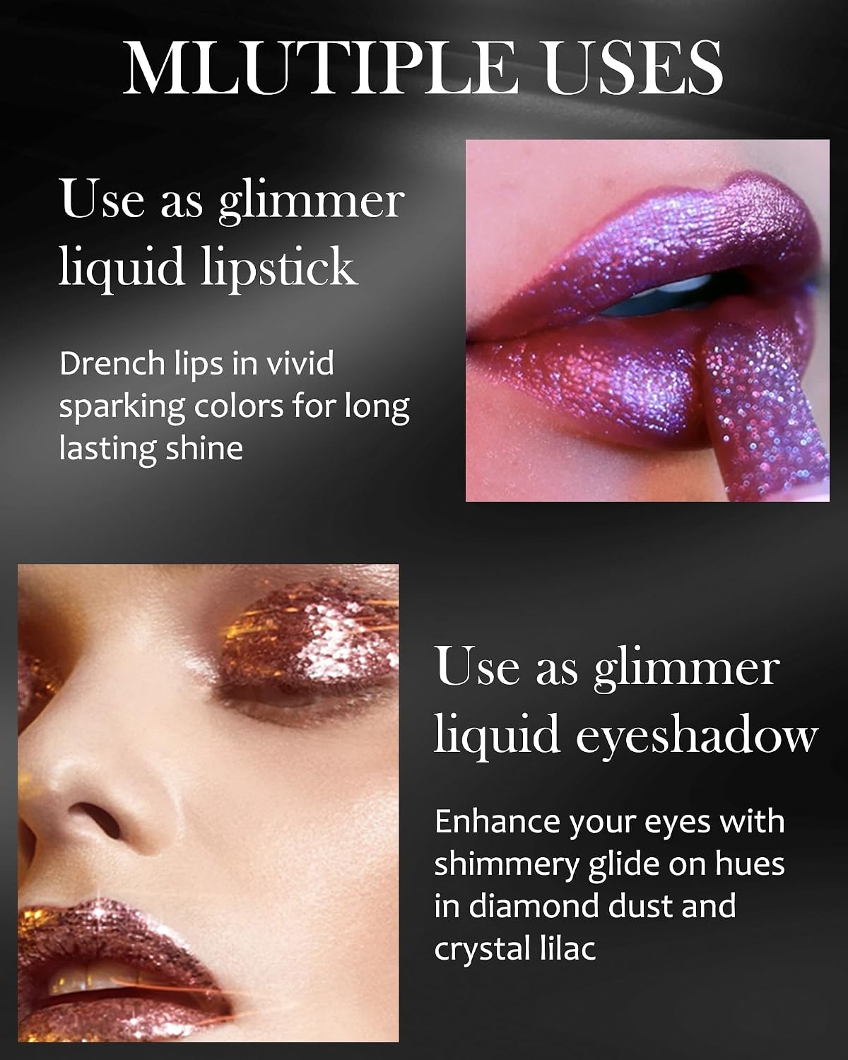 Glitter Frosted Lipstick, Matte Metallic Lip Gloss, Halloween Gothic Makeup