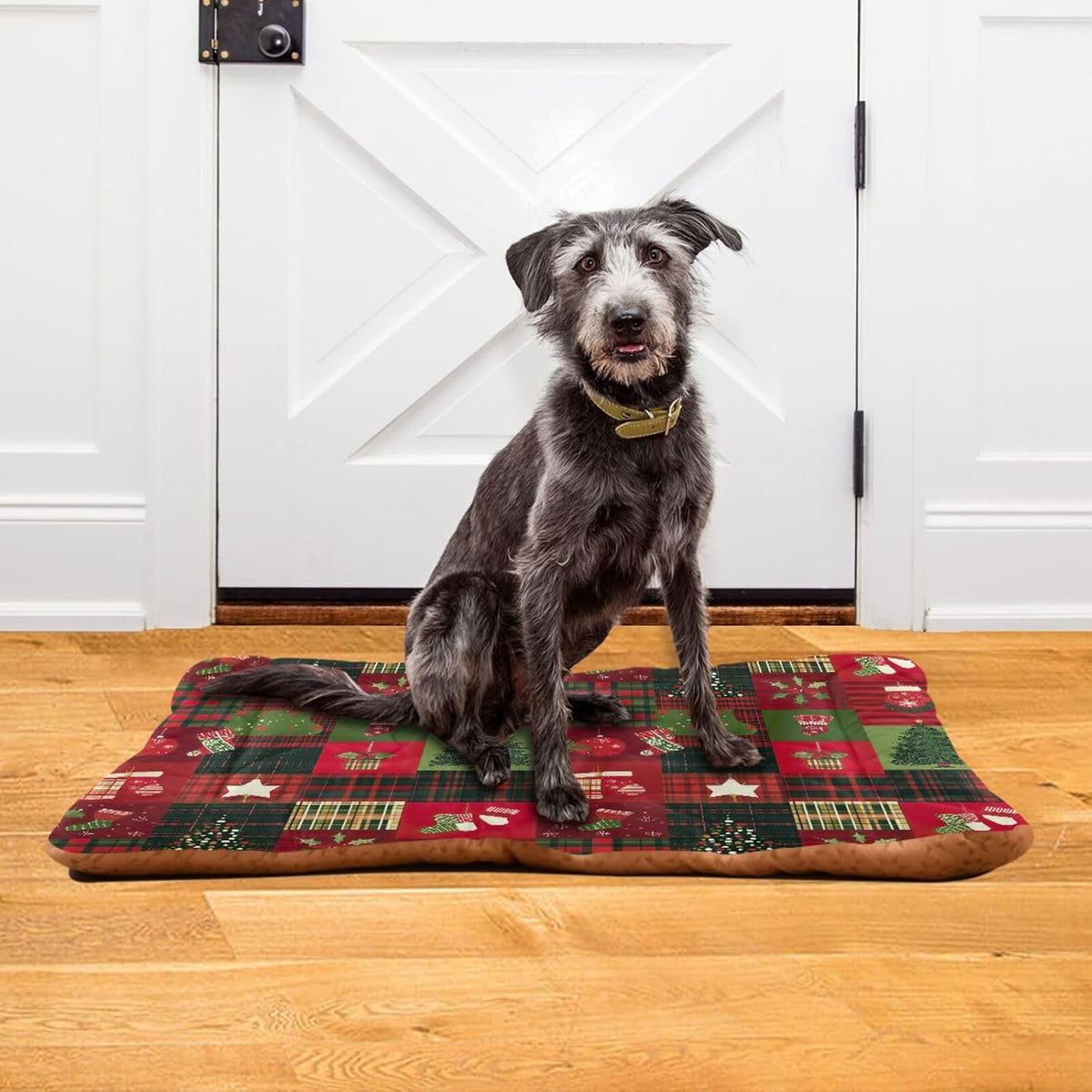 Christmas Patch Pet Bed Pad Soft Dog Bed Mat with Anti-Slip Bottom, Machine Washable Crate Pad Mattress for Dog Sleeping- 24 * 18inches