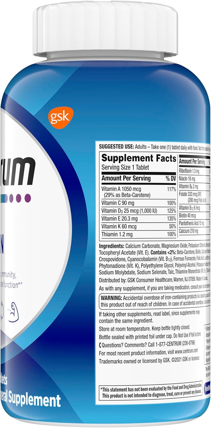 Centrum Multivitamin for Men, Multivitamin/Multimineral Supplement with Vitamin D3, B Vitamins and Antioxidants, Gluten Free, Non-GMO Ingredients - 250 Count