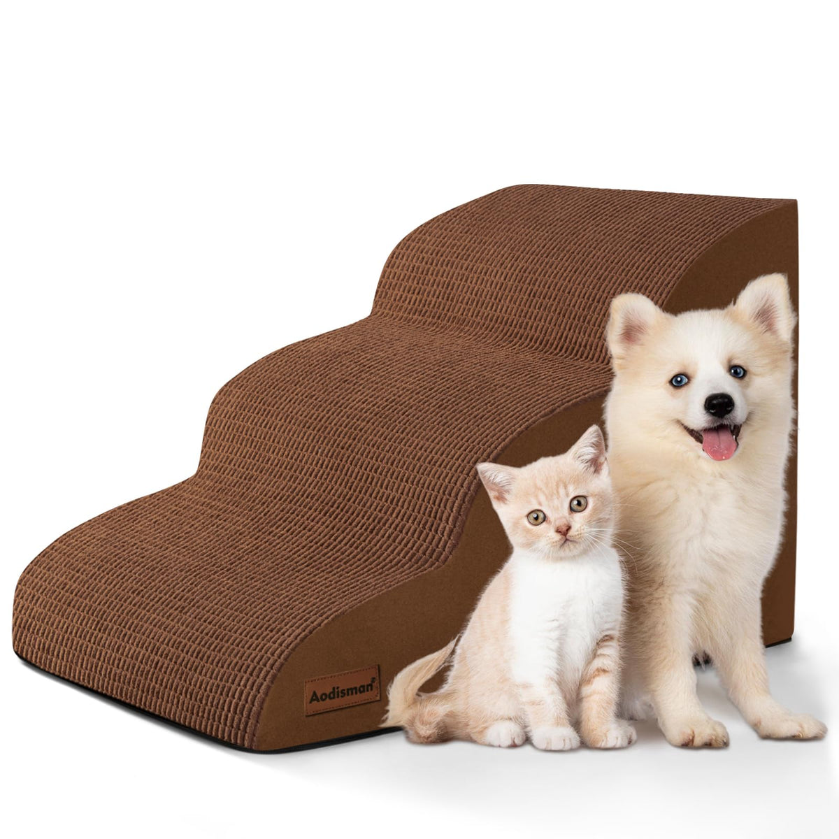 Aodisman Dog Stairs for Small Dogs and Cats,3-Step Pet Ramp for Bed & Couch | 15.7" H Non-Slip Sturdy Dog Steps with Curved Ramp for Senior,Short-Legged Dogs,Puppy and Cats to Reach Sofa or Chair,Grey