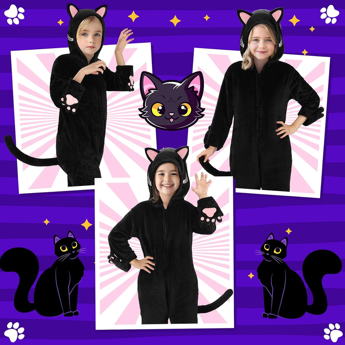 Joycover Halloween Black Cat Costume for Girls, Kids Cheetah Costume Onesie