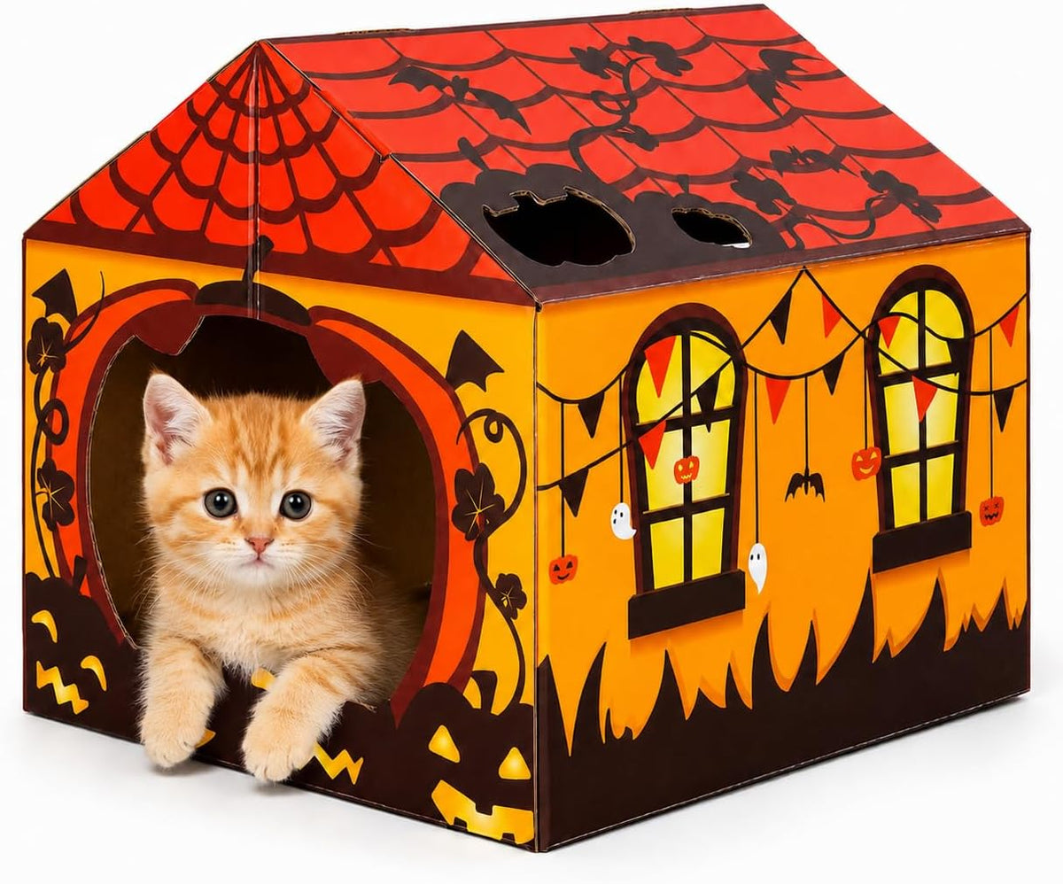 Tailtastic Halloween Cat Scratcher House with Pads & Catnip for Indoor Cats