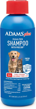 ADAMS Plus Flea & Tick Shampoo with Precor for Dogs, Cats, Puppies & Kittens, Flea Shampoo to Treat Infestations, Kills Ticks, Fleas, Flea Eggs & Lice, Cleans and Conditions Coat, 6 Ounces