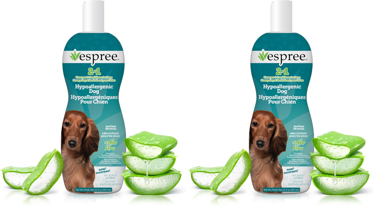 Espree Hypoallergenic Dog Shampoo & Conditioner, Dog Grooming Supplies, Tearless Formula with Aloe Vera, Made Without Sulfates, Parabens, Harsh Chemicals and Dyes, Safe for Sensitive Skin, 20oz