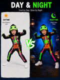 Glow in the Dark Colorful Skull Bones Jumpsuit Halloween Outfit for Kids Unisex Toddler Luminous Skeleton Costumes