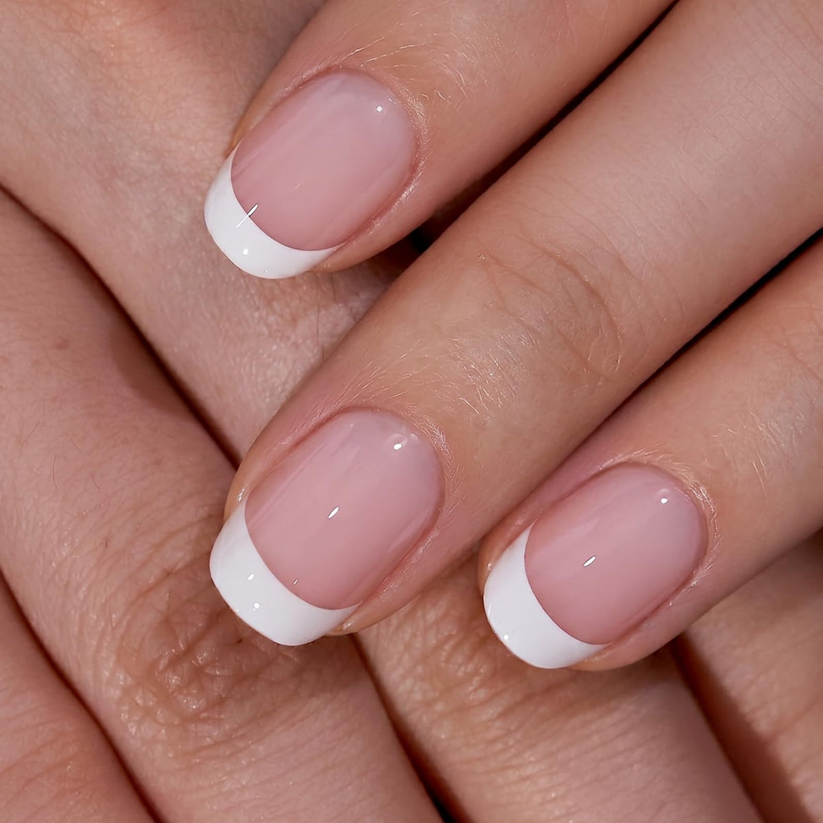 CurvLife Milky White Square Press on Nails Short, Soft Gel Fake Nails with Clean Nude Apricot Design Full Cover False Nails Glossy Nude Glue on Nails Artificial Stick on Nails for Women