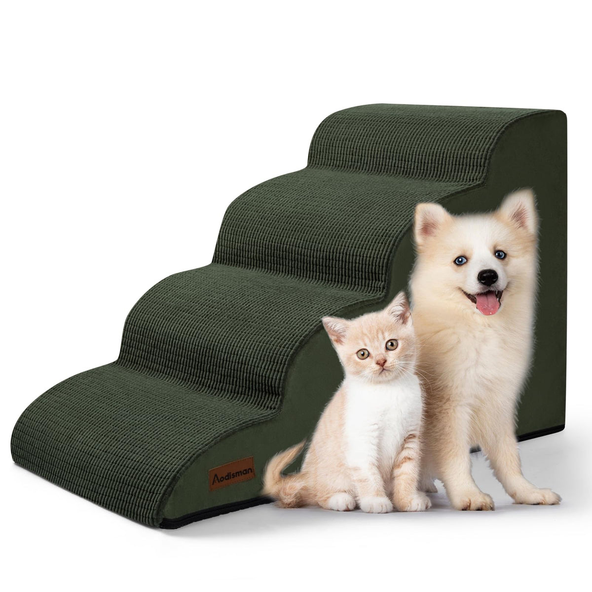 Aodisman Dog Stairs for Small Dogs and Cats,3-Step Pet Ramp for Bed & Couch | 15.7" H Non-Slip Sturdy Dog Steps with Curved Ramp for Senior,Short-Legged Dogs,Puppy and Cats to Reach Sofa or Chair,Grey