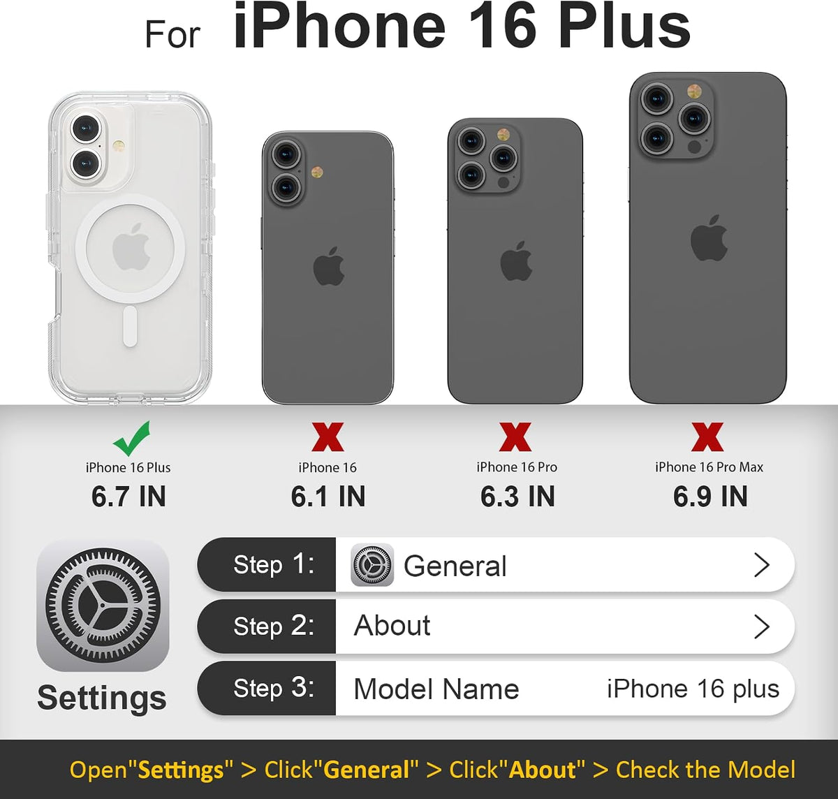 Follaroma Magnetic for iPhone 16 Plus Case, Heavy Duty Phone Cases, Clear