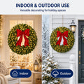 36in Large Pre-Lit Christmas Wreath with Bow, Artificial Greenery