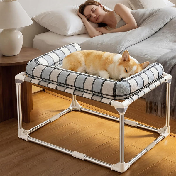 Bedside Cosleeper Dog Bed with Bloster, Height Elevated Pillow Bed Dog